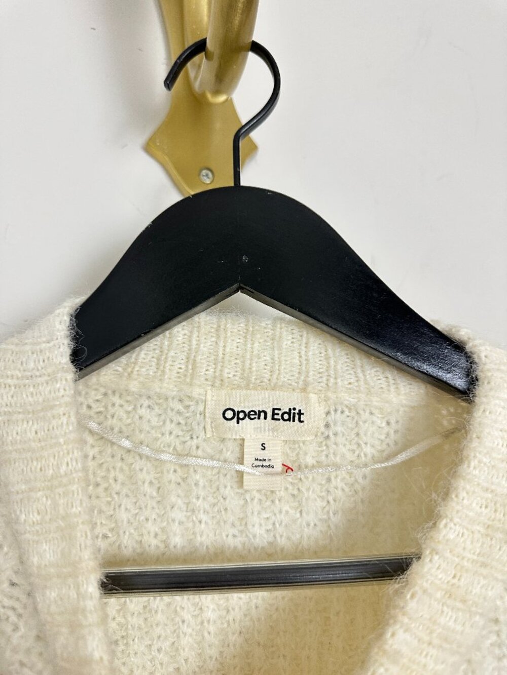 Nordstrom Open Edit Fuzzy Crewneck Cardigan in Ivory Size Small - Picture 4 of 7
